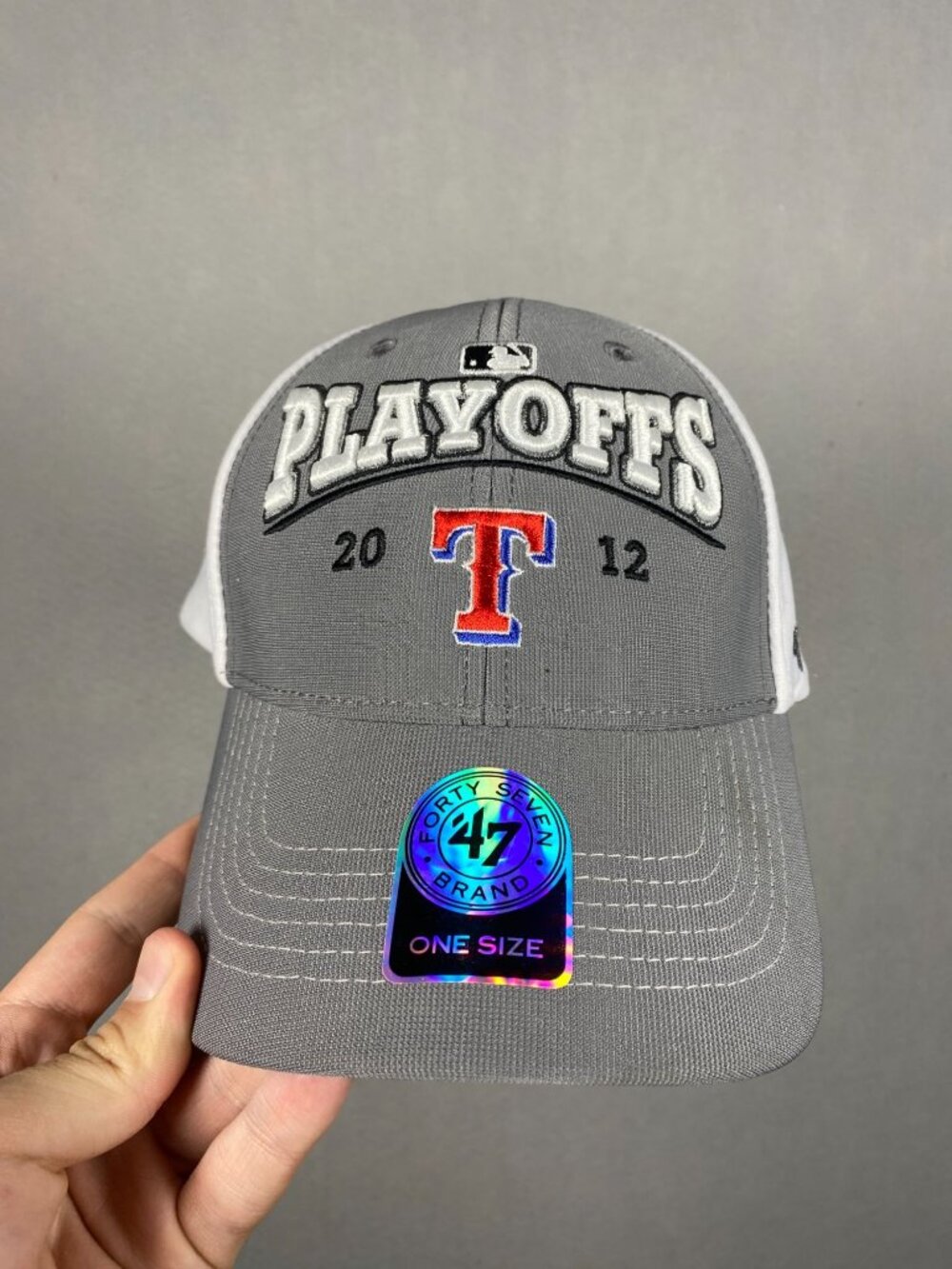 Texas Rangers 2012 Playoffs 47 Brand Adjustable Baseball Cap Gray White One Size